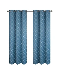 Rt Designer Collection Gable Embroidered Blackout Luxurious Decorative Grommet Curtain Panel 54" x 95" Slate Blue