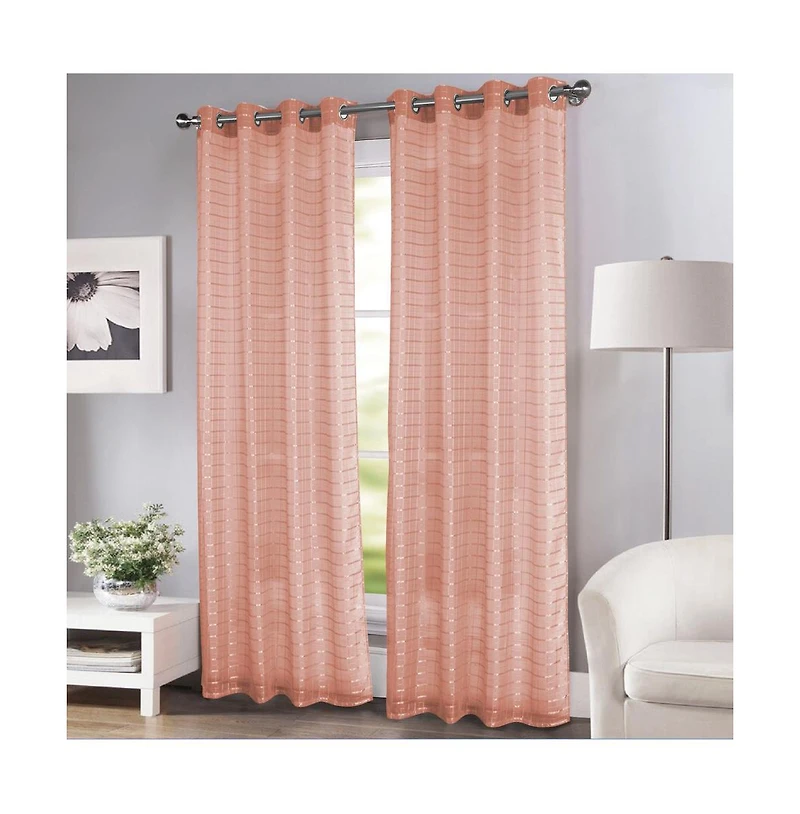 Rt Designers Collection Wanda Box Voile Light Filtering One Grommet Curtain Panel 54" x 90" Blush