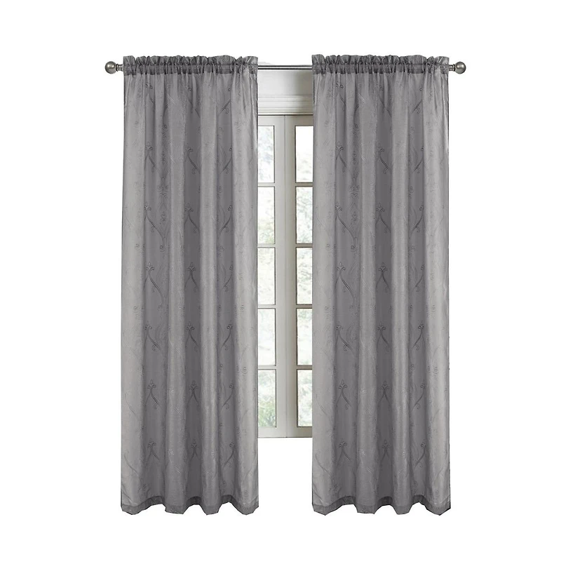 Rt Designers Collection Pearl Emb Metallic Doily Rod Pocket Room Darkening Window Curtain Panel for Bedroom 54" x 84" Charcoal
