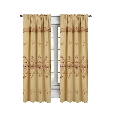 Rt Designers Collection Bonnie Macrame Rod Pocket Room Darkening Curtain Panels for Living Room 52" x 84" Gold