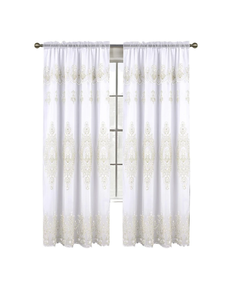 Rt Designers Collection Daisy Embroidery Grommet Curtain Panel With Attached Valance 54" x 84" White