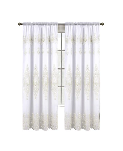 Rt Designers Collection Daisy Embroidery Grommet Curtain Panel With Attached Valance 54" x 84" White