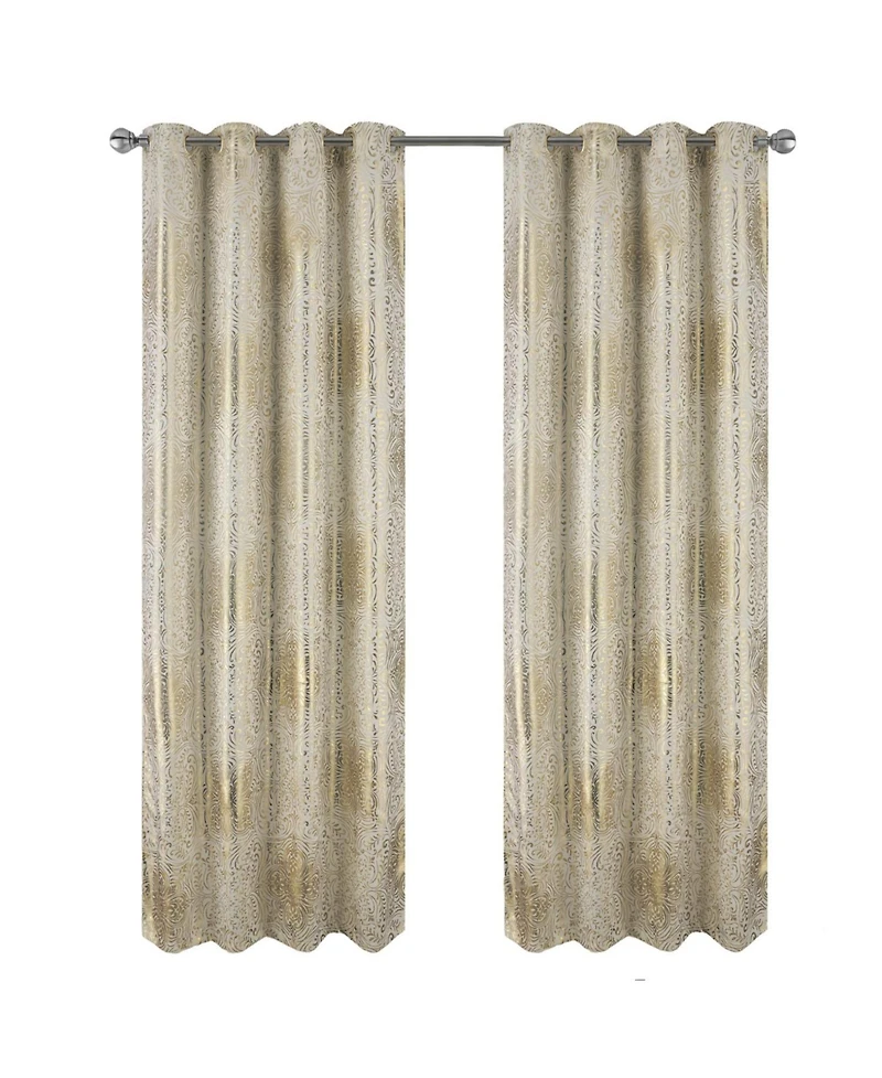 Rt Designer Collection Helena Halo Foil Blackout Luxurious Decorative Grommet Curtain Panel 54" x 90" Taupe
