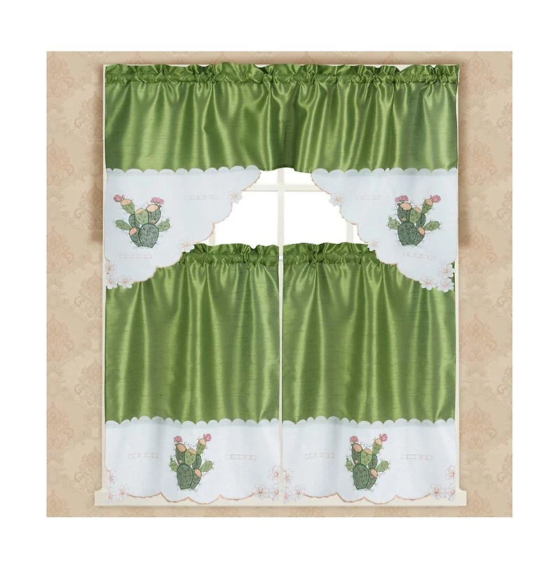 Rt Designer's Collection 3 Piece Set Adds Charm Any Kitchen Decor Monarch Cactus Kitchen Curtain 52" x 18" Sage