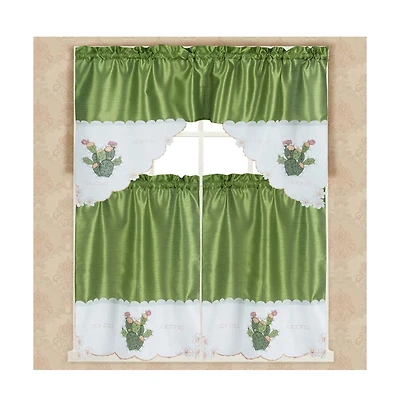 Rt Designer's Collection 3 Piece Set Adds Charm Any Kitchen Decor Monarch Cactus Kitchen Curtain 52" x 18" Sage