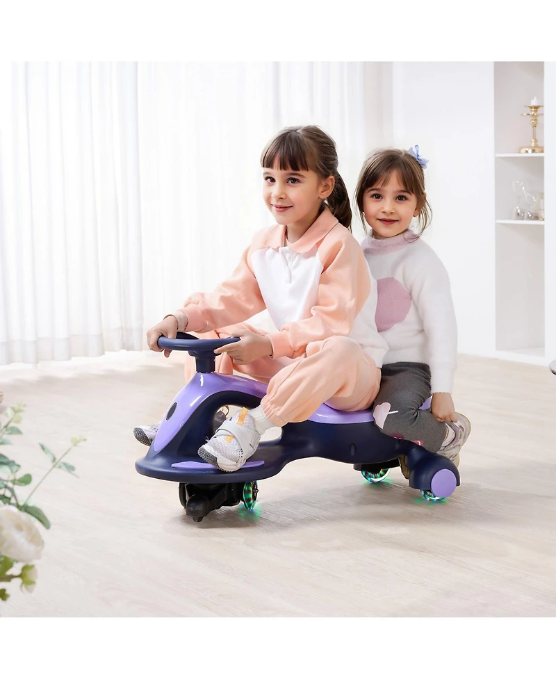 Mecale Electric Wiggle Car, 150 lbs Load, 2-in-1 Swing Car with Led Wheels, Bluetooth, Rechargeable Battery, Ride Toy for Kids 3+, Purple