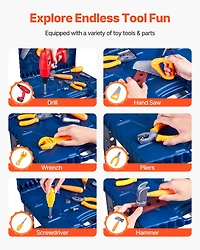 Mecale Kids Workbench, 56 Pcs Tool Bench with Electric Drill & Realistic Tools, Pretend Construction Playset for Boys & Girls Age 3+