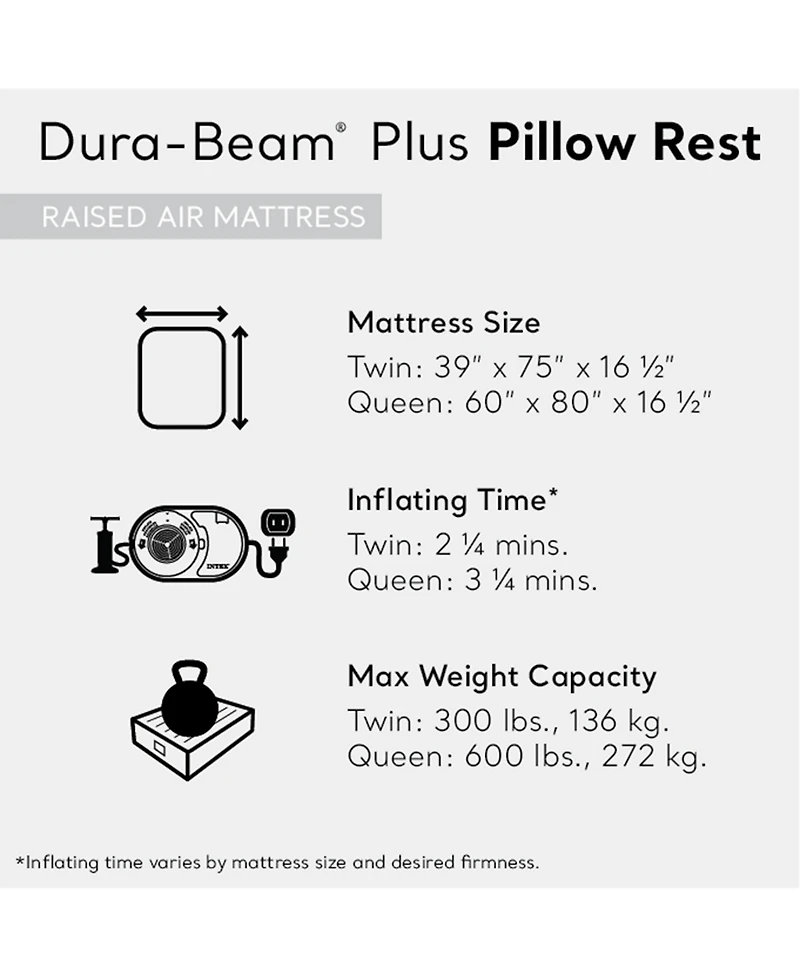 Intex 64123ED Air Mattress, Dura Beam Plus Pillow Rest w/ Built in Pump, Queen