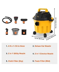 Ecooso Wet Dry Vac, 2.6 Gal 2.5 Peak Hp, 3-in-1 Portable Shop Vacuum with Blower & Attachment Storage, Ideal for Floor, Upholstery & Car Cleaning