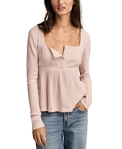 Lucky Brand Women's Babydoll Henley Square Neck Top