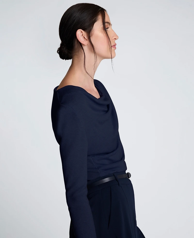 Kenneth Cole Women's Asymmetrical Drape Front Long-Sleeve Sweater