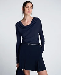 Kenneth Cole Women's Asymmetrical Drape Front Long-Sleeve Sweater