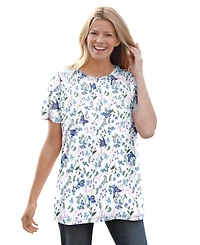 Woman Within Plus Perfect Printed Short-Sleeve Crewneck Tee