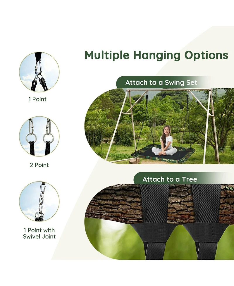 Sugift 60 Inches Platform Tree Swing Outdoor with 2 Hanging Straps-Camouflage