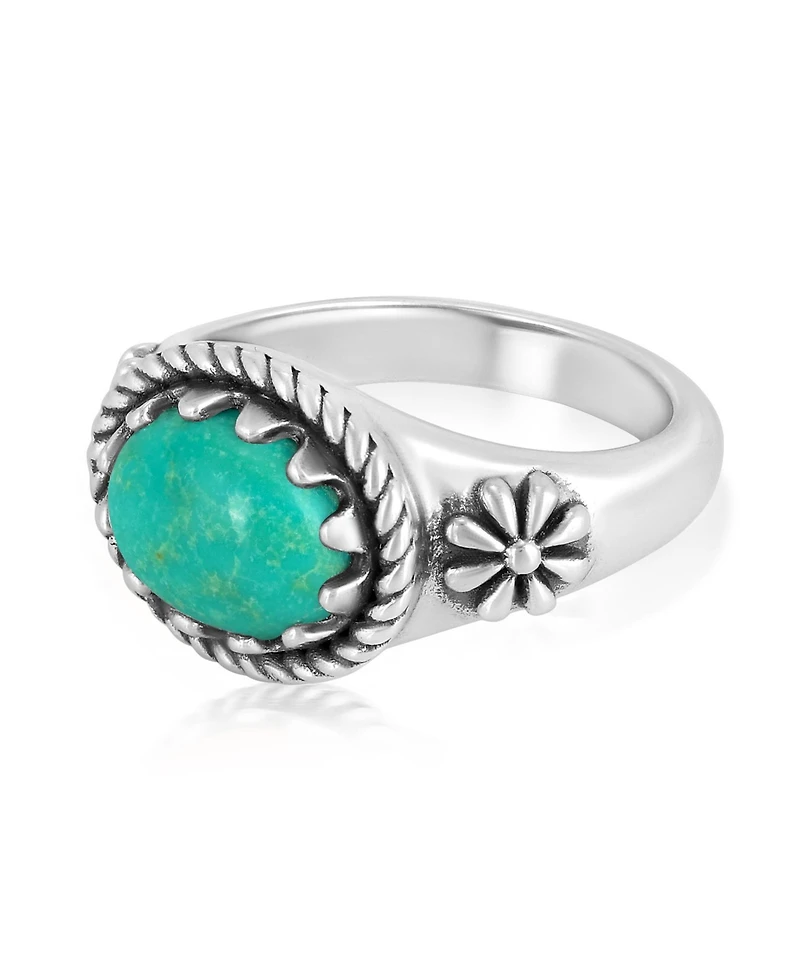 American West Jewelry Sterling Silver Green Turquoise East West Ring