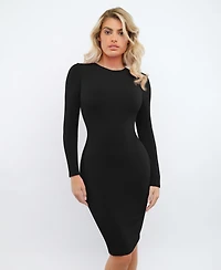 Popilush Women's Shapewear Modal Long Sleeve Crew Neck Slimming Midi Dress