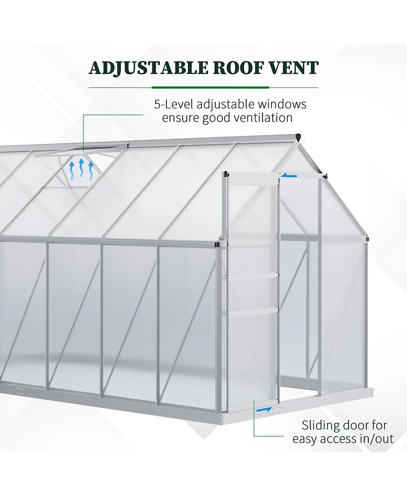 Outsunny 12'x6' Polycarbonate Walk-in Garden house w/ Sliding Door