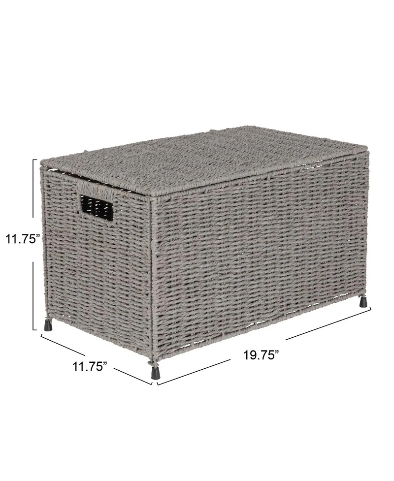 Household Essentials Small Woven Paper Rope Storage Chest with Hinged Lid and Integrated Handles, Grey