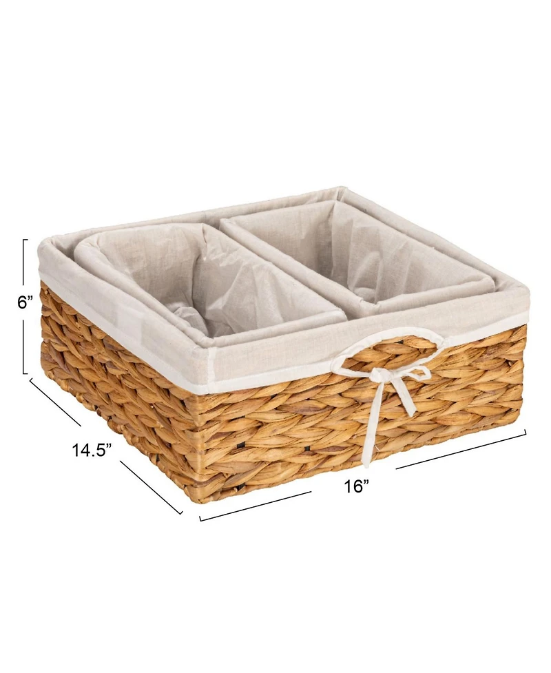 Household Essentials Wicker Basket Set, 3 Pieces, 1 Large and 2 Small Water Hyacinth Baskets
