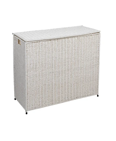 Household Essentials 3 Compartment Laundry Sorter, Wicker Laundry Sorter, White
