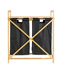 Household Essentials Pull Out Double Hamper with Shelf, Natural and Black