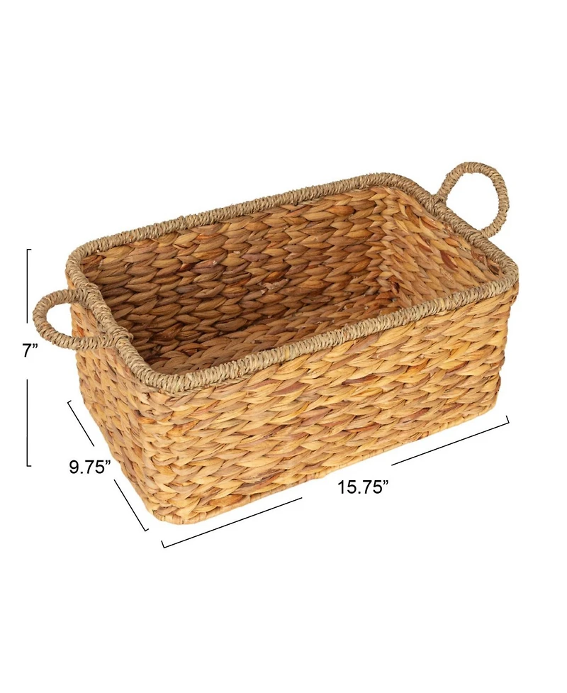 Household Essentials Rectangular Handwoven Water Hyacinth and Seagrass Basket with Handles, Natural