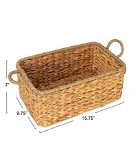 Household Essentials Rectangular Handwoven Water Hyacinth and Seagrass Basket with Handles, Natural