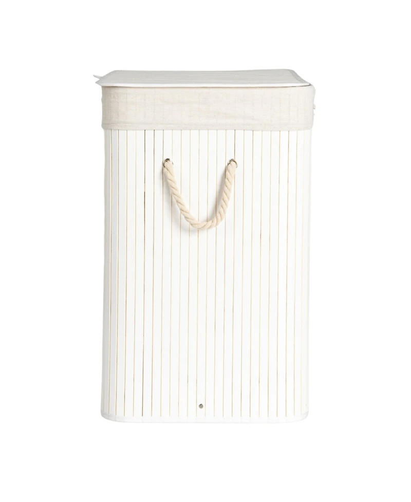 Household Essentials Bamboo Double Laundry Hamper with Rope Handles, 39-Gallons, White