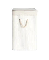 Household Essentials Bamboo Double Laundry Hamper with Rope Handles, 39-Gallons, White