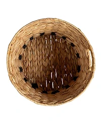 Household Essentials Natural Water Hyacinth and Paper Basket with Stripes, Natural and Black