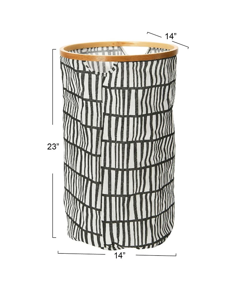 Household Essentials Rimmed Round Krush Container Hamper with Cutout Handles, Black and White