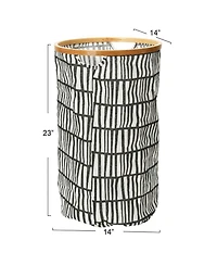 Household Essentials Rimmed Round Krush Container Hamper with Cutout Handles, Black and White