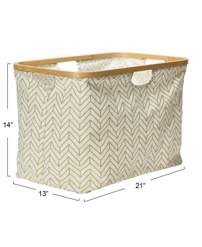 Household Essentials Rimmed Krush Container Basket with Cut Out Handles, Tan Chevron