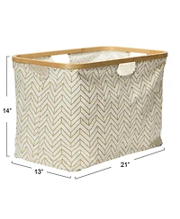 Household Essentials Rimmed Krush Container Basket with Cut Out Handles, Tan Chevron