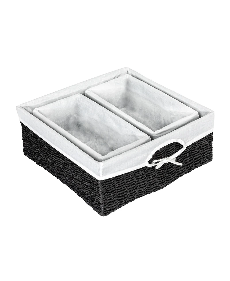 Household Essentials Wicker Basket Set, 3 Pieces, 1 Large and 2 Small Water Hyacinth Baskets, Tan