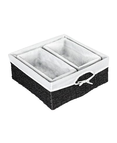 Household Essentials Wicker Basket Set, 3 Pieces, 1 Large and 2 Small Water Hyacinth Baskets, Tan