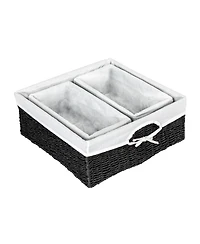 Household Essentials Wicker Basket Set, 3 Pieces, 1 Large and 2 Small Water Hyacinth Baskets, Tan