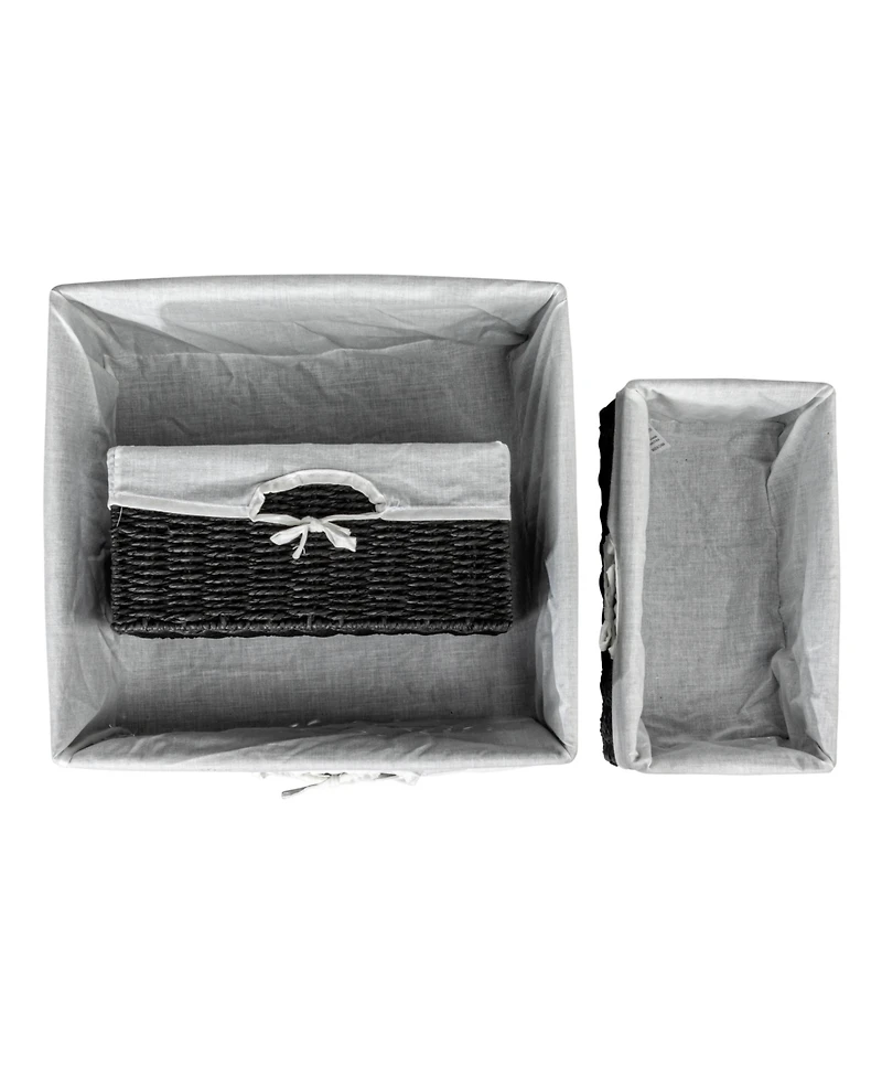 Household Essentials Wicker Basket Set, 3 Pieces, 1 Large and 2 Small Water Hyacinth Baskets, Tan