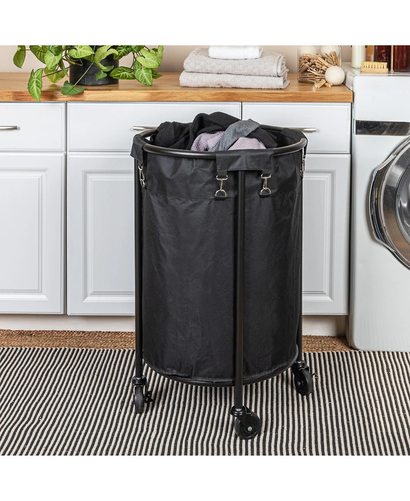 Household Essentials Round Laundry Hamper, Black Polyester Bag