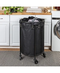 Household Essentials Round Laundry Hamper, Black Polyester Bag