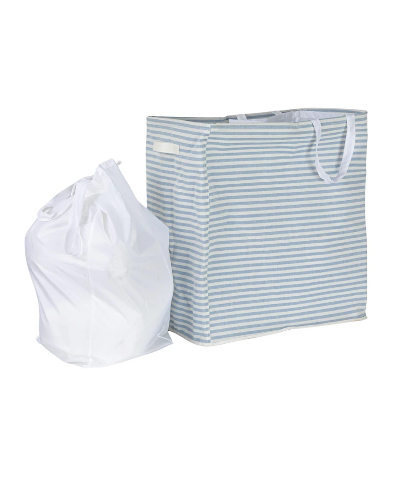 Household Essentials Rectangular Double Sorter with Handles, Blue and White Stripe