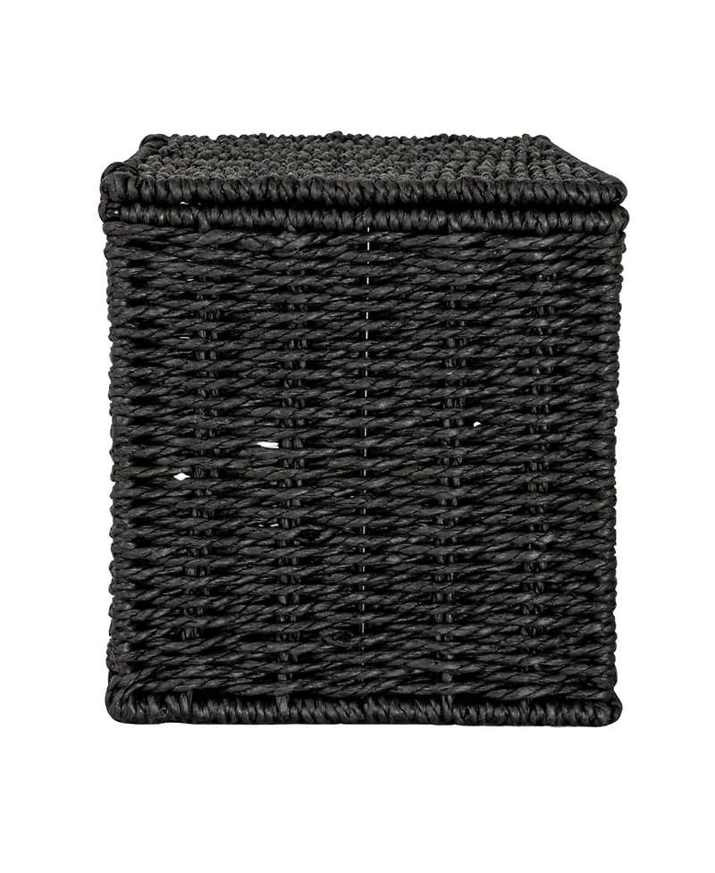 Household Essentials Small Handwoven Paper Rope Wicker Basket with Lid, Grey