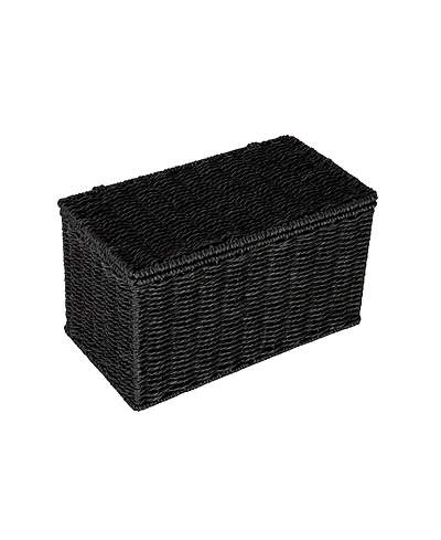 Household Essentials Small Handwoven Paper Rope Wicker Basket with Lid, Grey