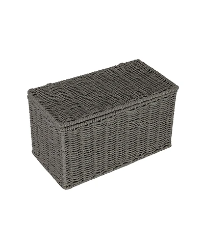 Household Essentials Small Handwoven Paper Rope Wicker Basket with Lid, Grey