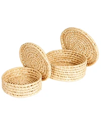 Household Essentials Handwoven Corn Leaf Nestable Baskets with Lids, Natural, Set of 2