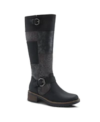 Patrizia Women s Collage Patchwork Knee-High Boots with Embroidery and Buckle Accents