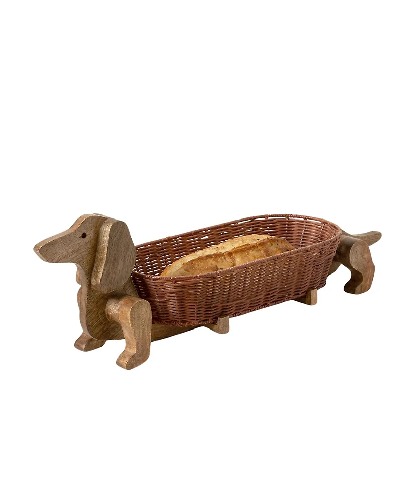 Uncommon Goods Dachshund Mango Wood & Rattan Storage Basket
