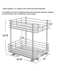 Household Essentials Glidez Steel Pull-Out Storage Organizer, 2-Tier Design, Brushed Silver