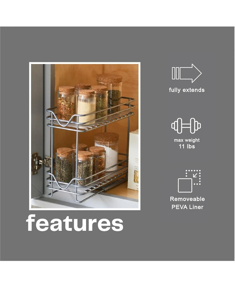 Household Essentials Glidez Steel Pull-Out Storage Organizer with Plastic Liners, 2 -Tier Design, Brushed Silver