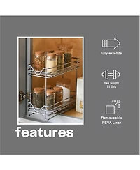 Household Essentials Glidez Steel Pull-Out Storage Organizer with Plastic Liners, 2 -Tier Design, Brushed Silver